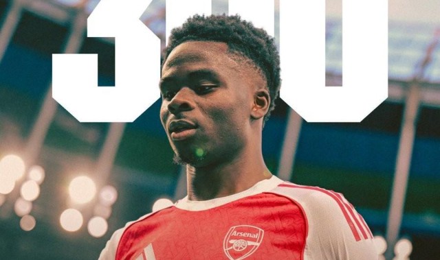 u球体育-作为队长首发出战，萨卡迎来阿森纳一队生涯第300场里程碑